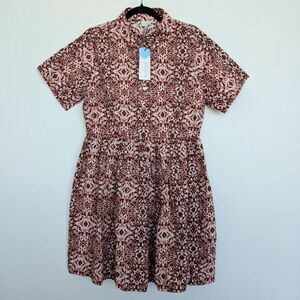 Wknd Abstract Print Print Kassidy Cotton Short Sleeve Collared Mini Dress Sz S